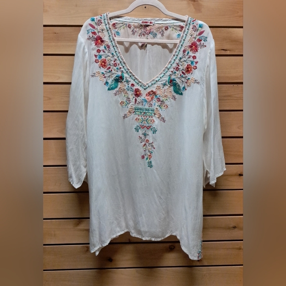 Johnny Was Tops - Johnny Was Silk Floral Embroidered Blouse Size XL